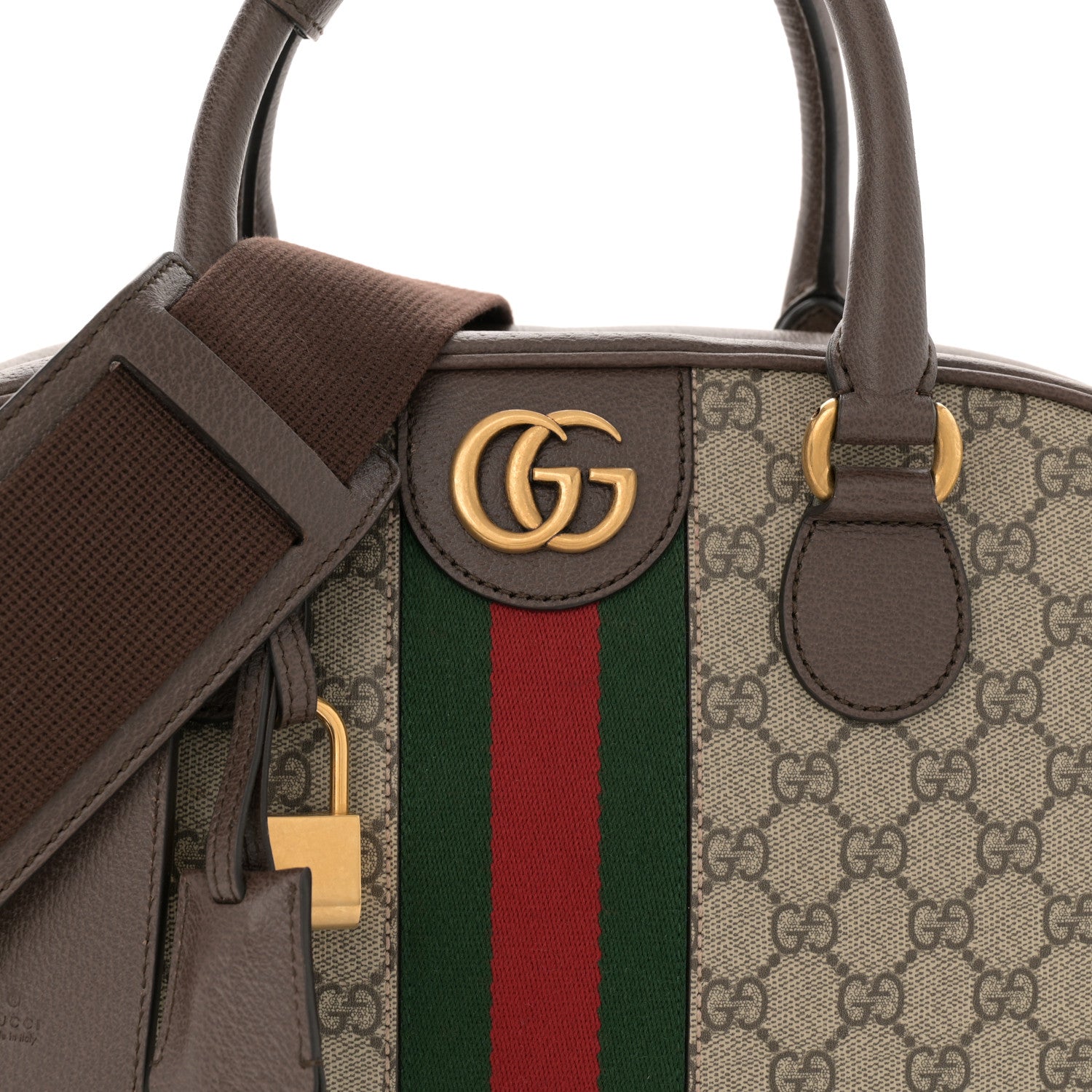Gucci GG Supreme Monogram Textured Dollar Calfskin Web Medium Savoy Bowling Bag Beige Ebony New Acero 8 of 15