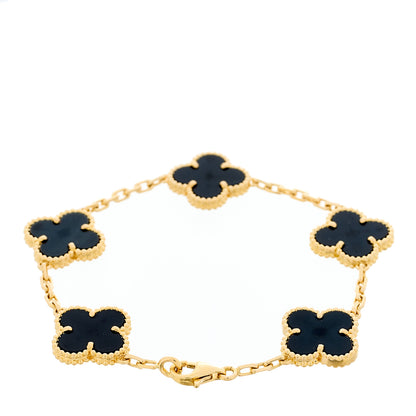 Van Cleef & Arpels 18K Yellow Gold Black Onyx 5 Motifs Vintage Alhambra Bracelet 2 of 10