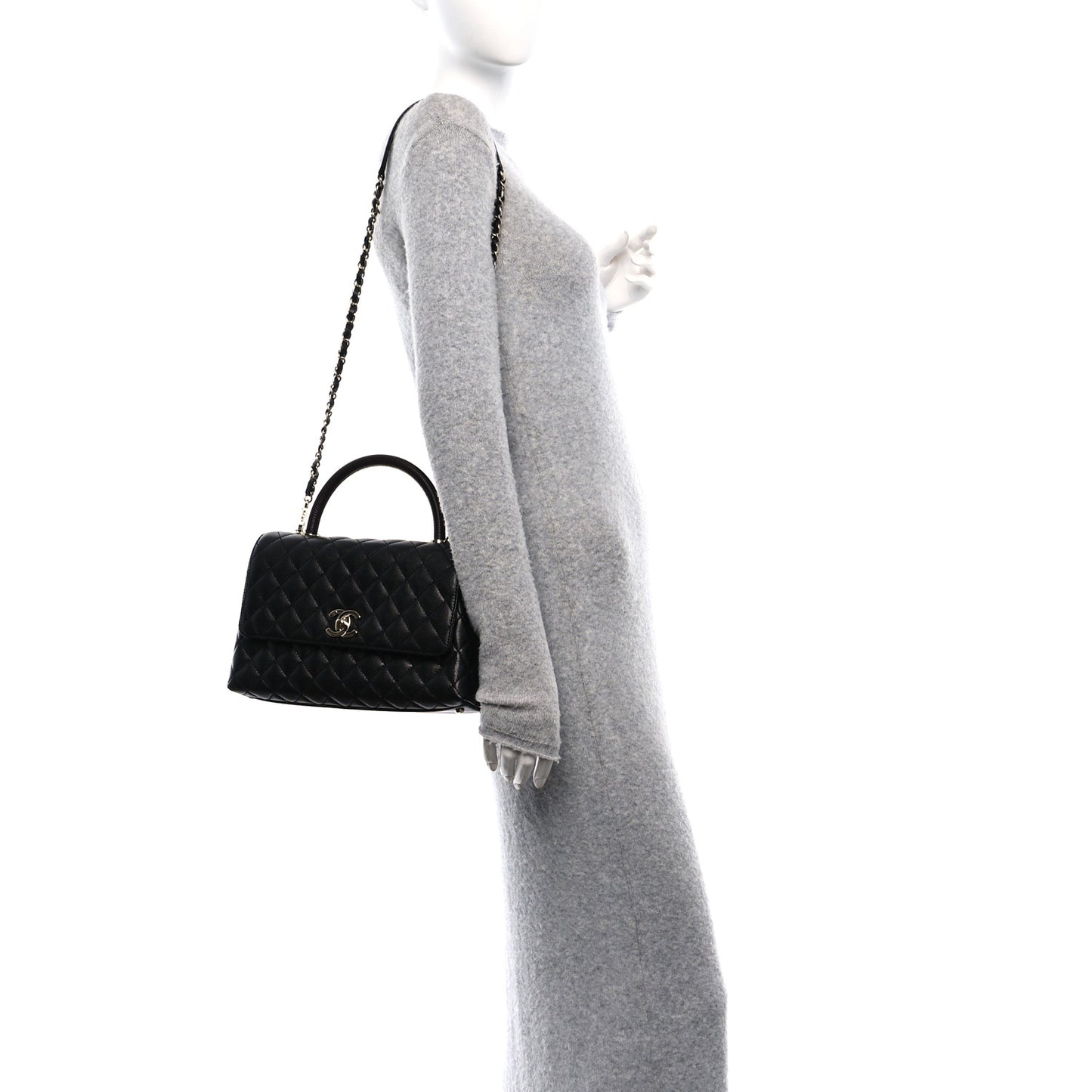 Caviar Lizard Embossed Quilted Small Coco Handle Flap Black