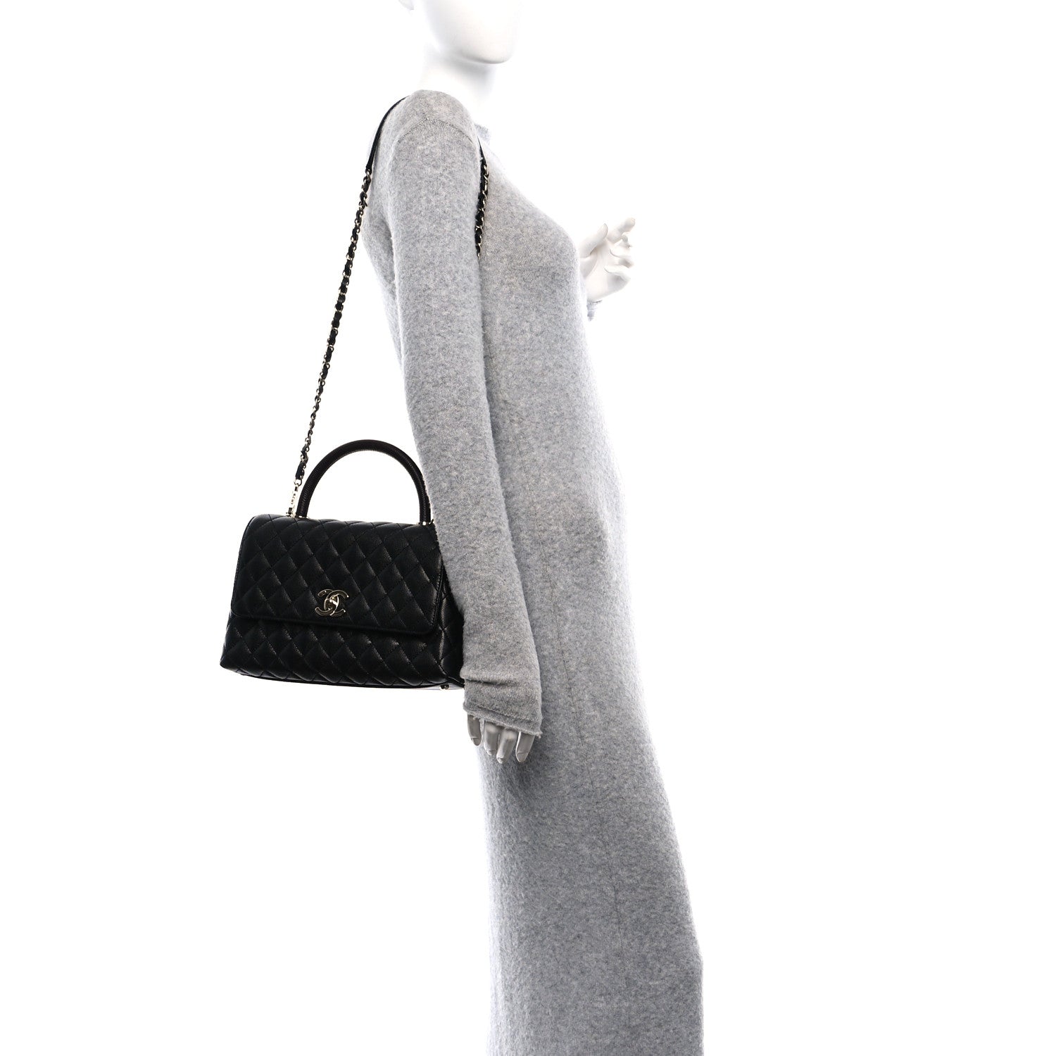 Chanel Caviar Lizard Embossed Quilted Small Coco Handle Flap Black 2 of 12