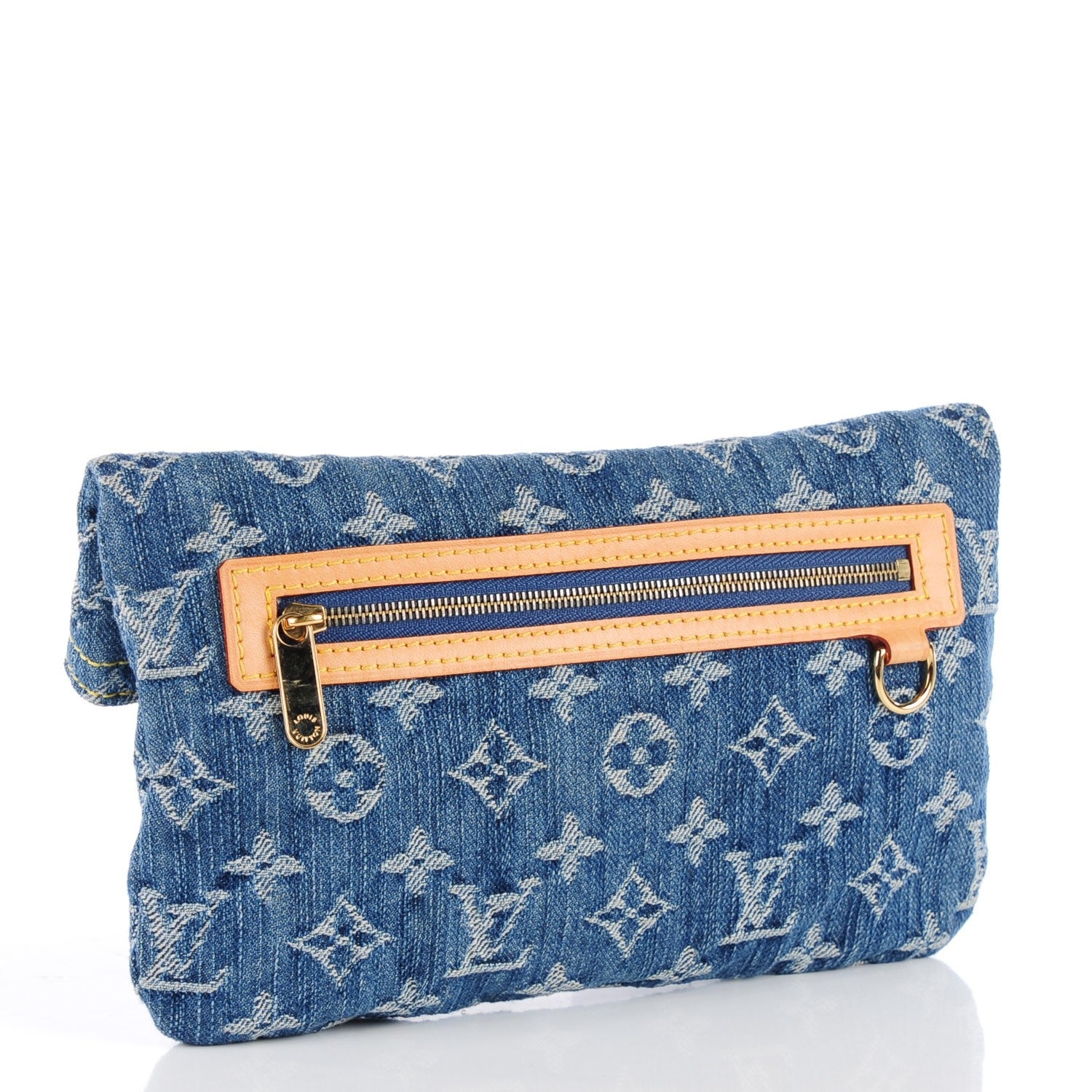 Louis Vuitton Monogram Denim Pochette Plat Clutch Blue 3 of 7