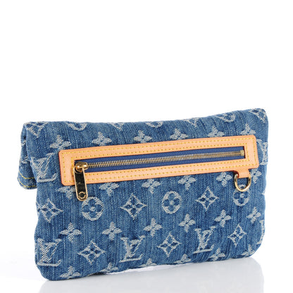Louis Vuitton Monogram Denim Pochette Plat Clutch Blue 3 of 7
