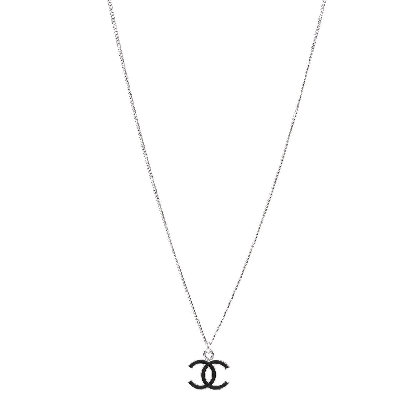 Enamel CC Necklace Silver Black