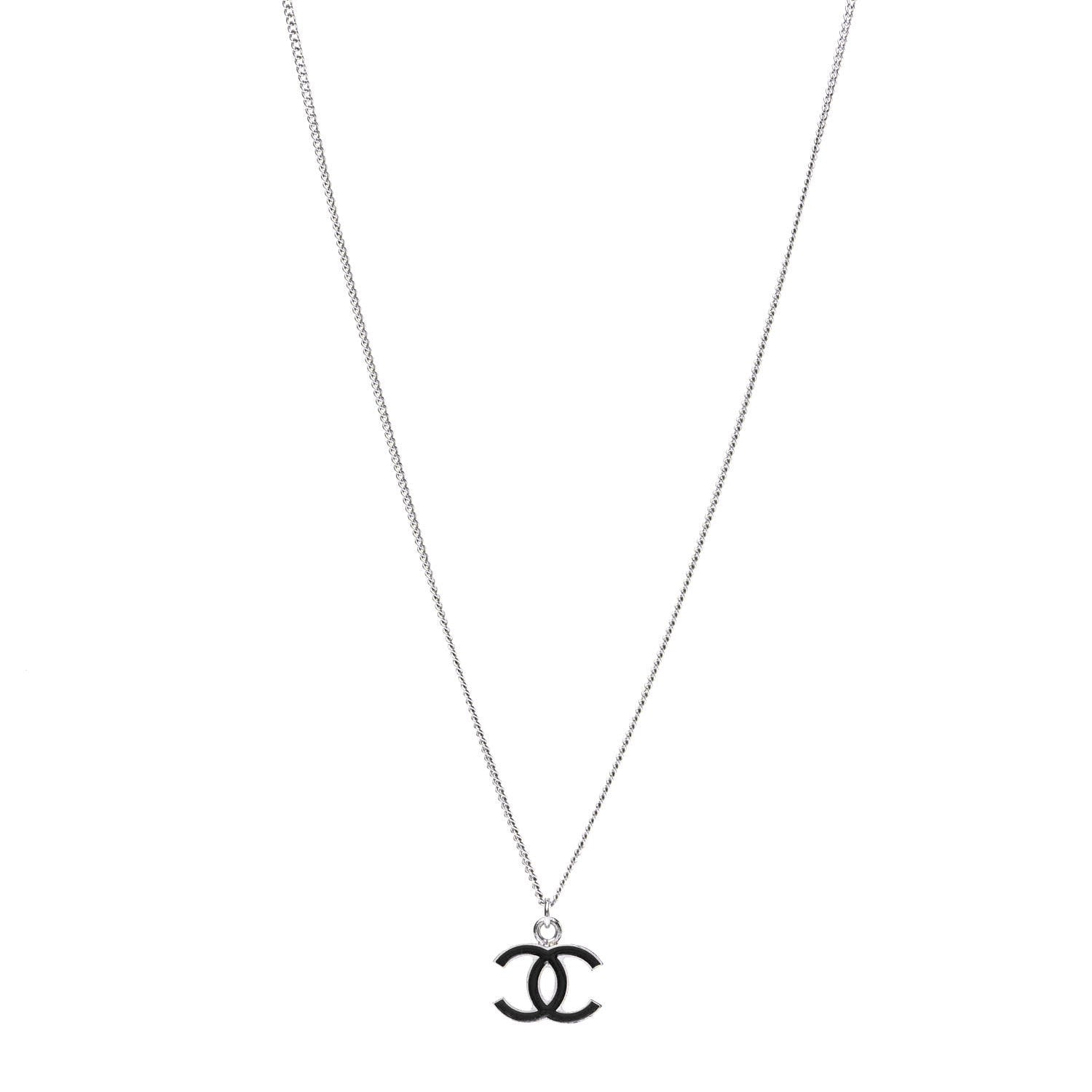 Chanel Enamel CC Necklace Silver Black 1 of 4