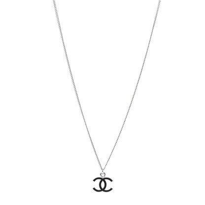 Chanel Enamel CC Necklace Silver Black 1 of 4