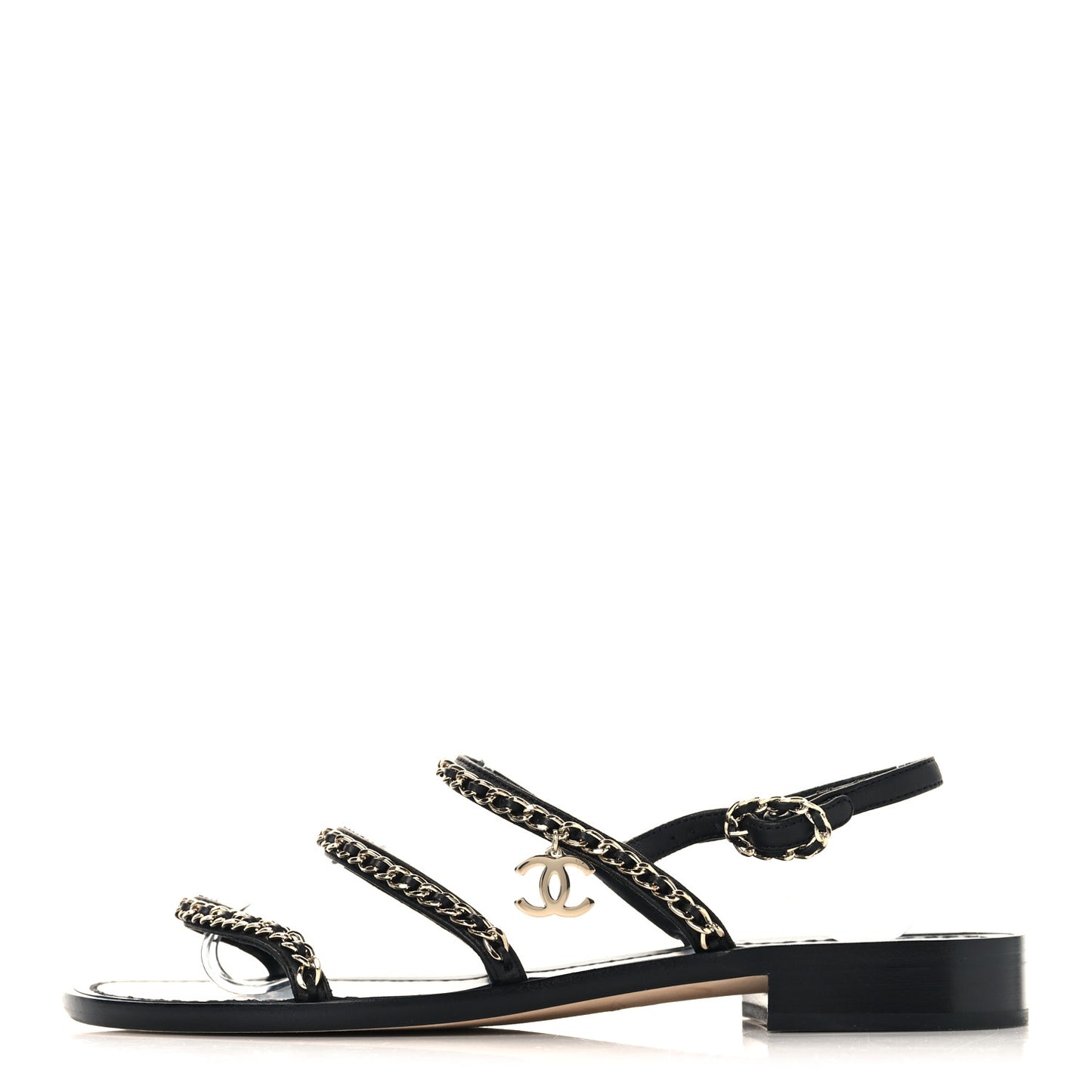 Lambskin Chain Sandals 37.5 Black
