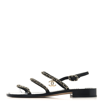 Chanel Lambskin Chain Sandals 37.5 Black 1 of 9