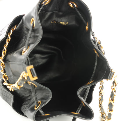 Chanel Lambskin Diamond Stitched CC Drawstring Shoulder Bag Black 5 of 7