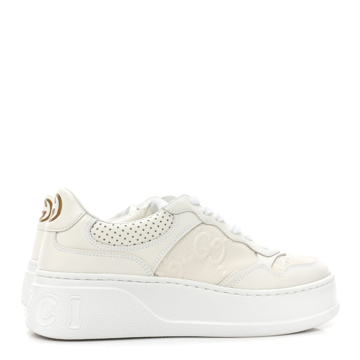 Calfskin GG Tennis Embossed Perforated Womens Platform 55mm Sneakers 38 Great White