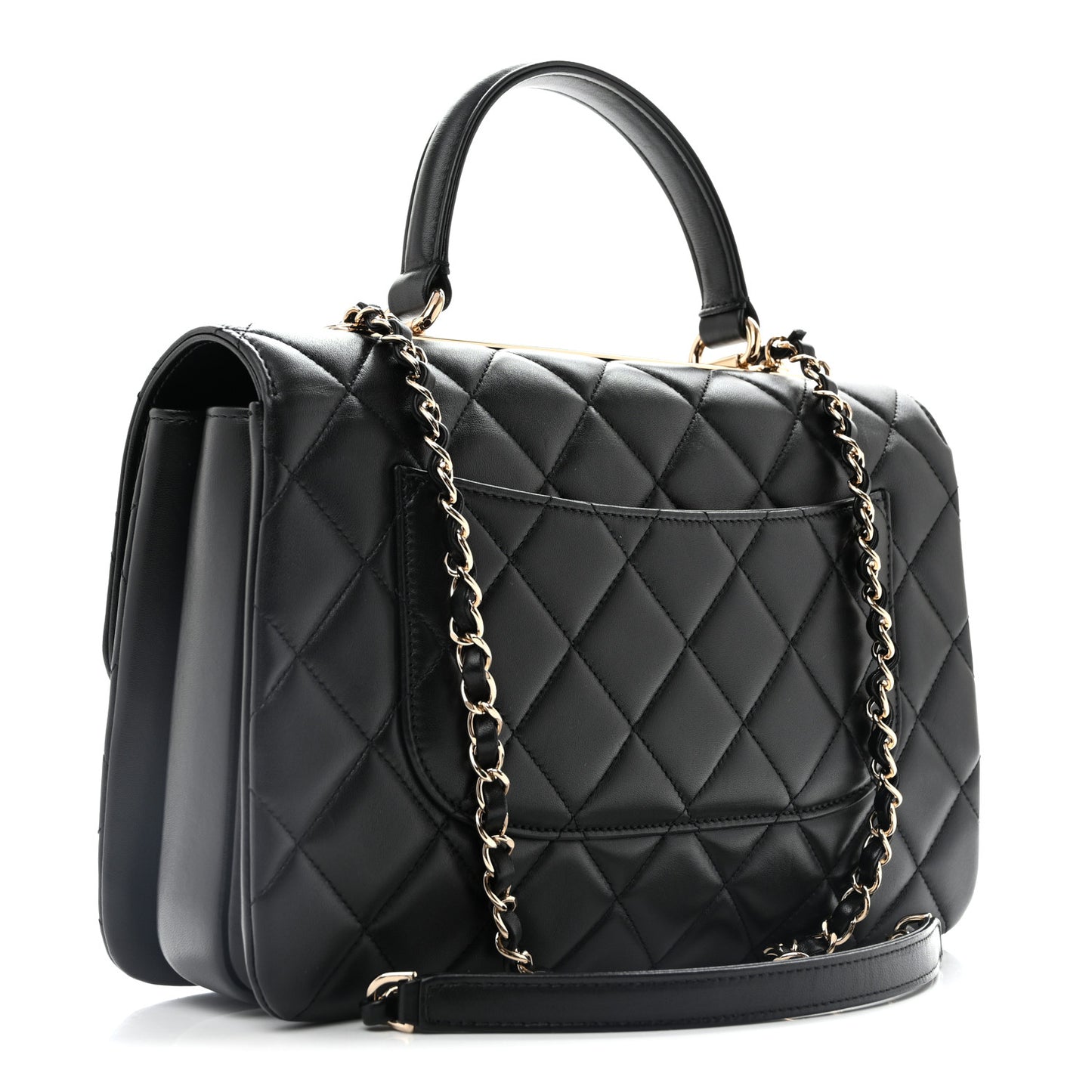 Lambskin Quilted Medium Trendy CC Flap Dual Handle Bag Black