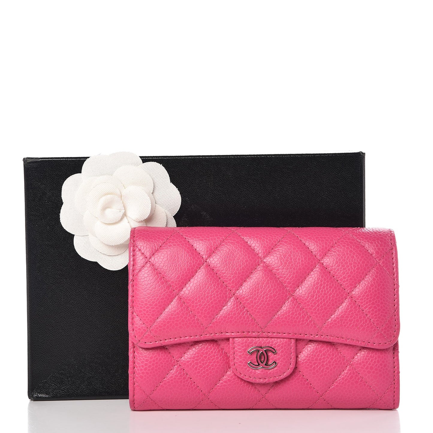 Caviar Quilted Small Flap Wallet Pink