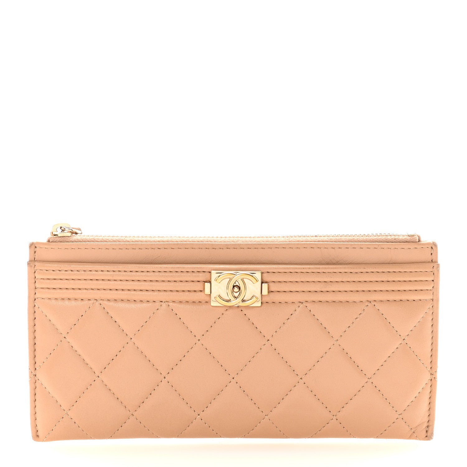 Chanel Lambskin Quilted Classic Zip Boy Pouch Beige 1873127