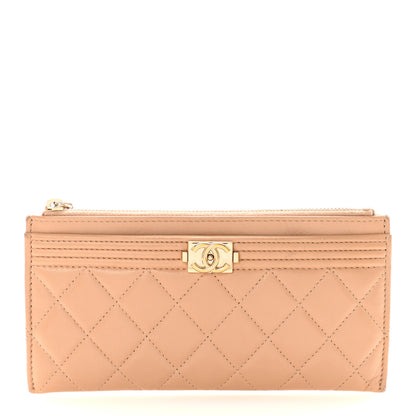 Chanel Lambskin Quilted Classic Zip Boy Pouch Beige 1 of 8