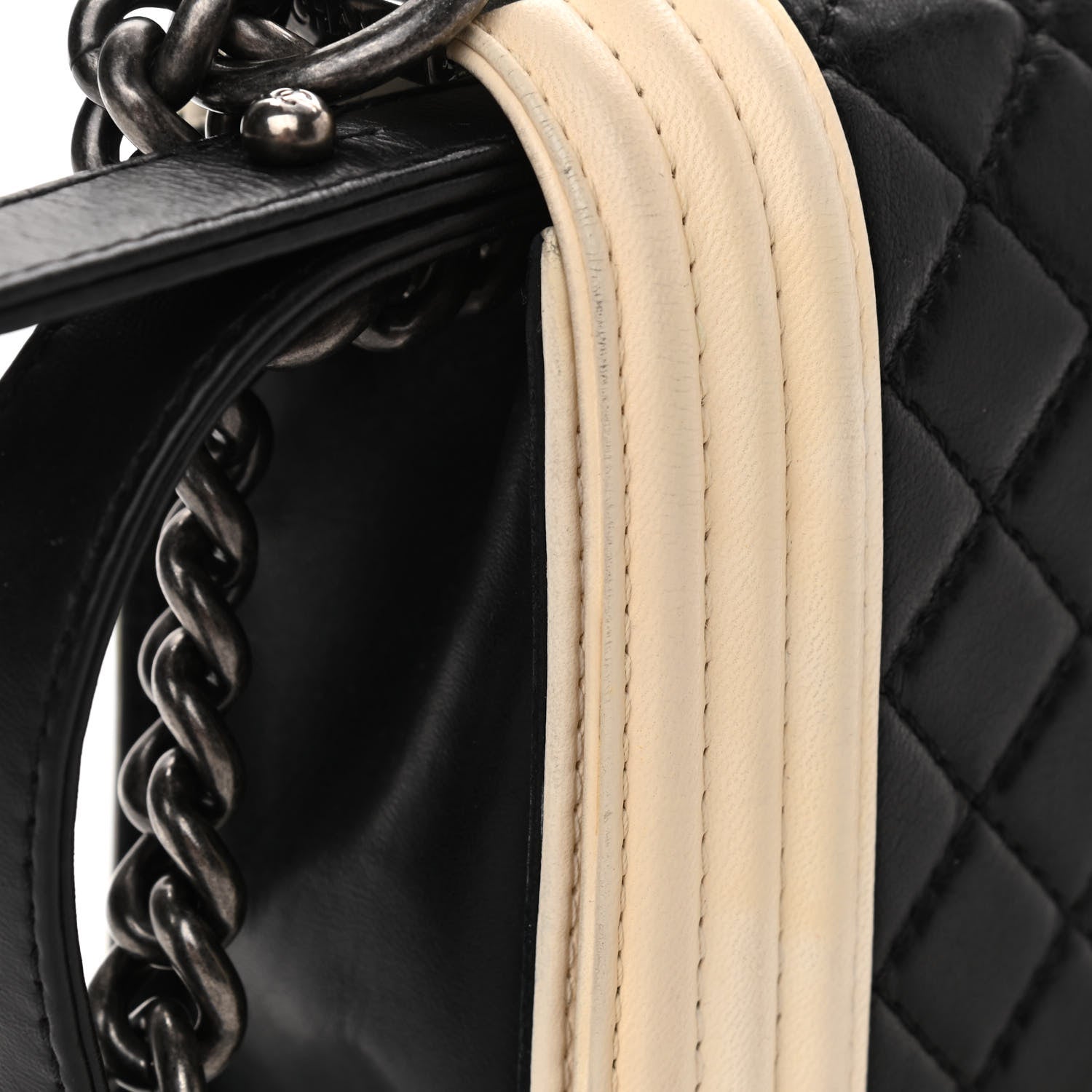 Chanel Lambskin Quilted Medium Boy Flap Black White 11 of 13