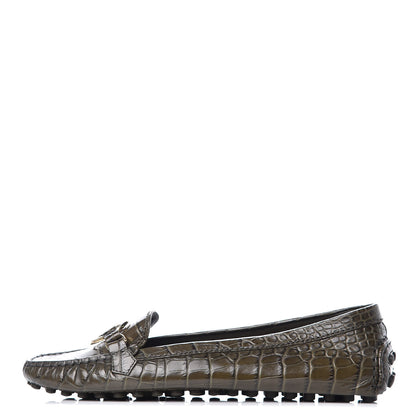Louis Vuitton Calfskin Crocodile Embossed Dauphine Loafers 40 Green 1 of 7