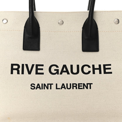 Saint Laurent Linen Calfskin Small Rive Gauche Tote Greggio Natural 8 of 11