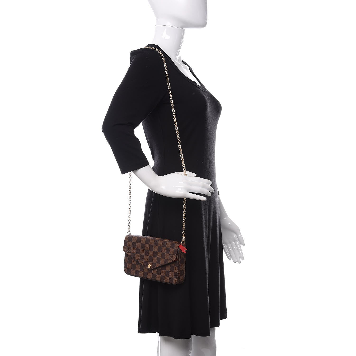 Louis Vuitton Damier Ebene Pochette Felicie Chain Wallet 2 of 12