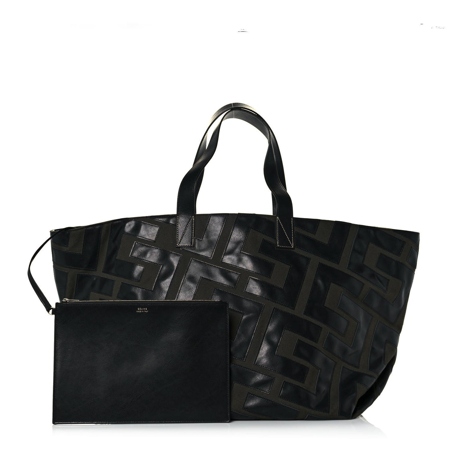 Calfskin Logo Patchwork Cabas Dark Green Black