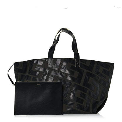 Celine Calfskin Logo Patchwork Cabas Dark Green Black 1 of 15