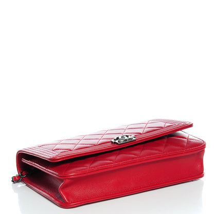 Chanel Lambskin Quilted Boy Wallet On Chain WOC Red 4 of 8