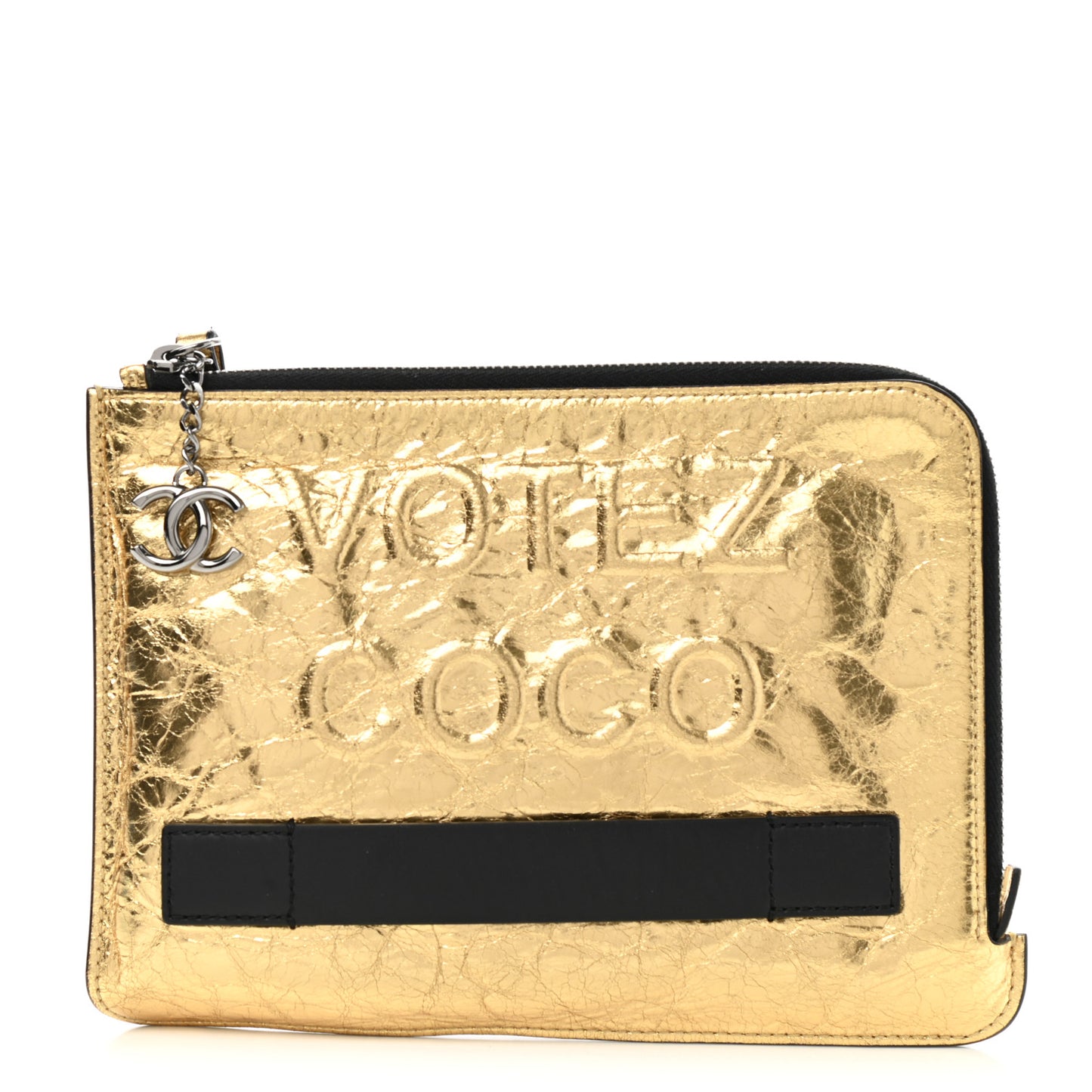 Metallic Lambskin Small Feminine Pouch Clutch Gold