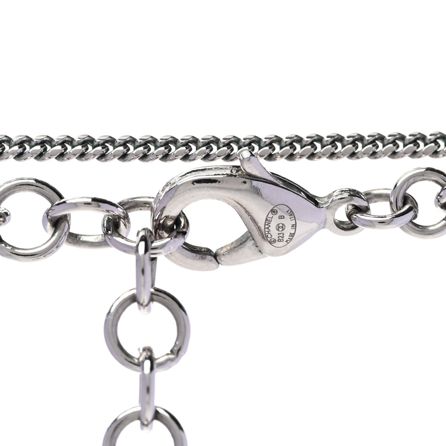 Chanel Pearl Crystal CC Heart Necklace Silver Pearly White 5 of 6