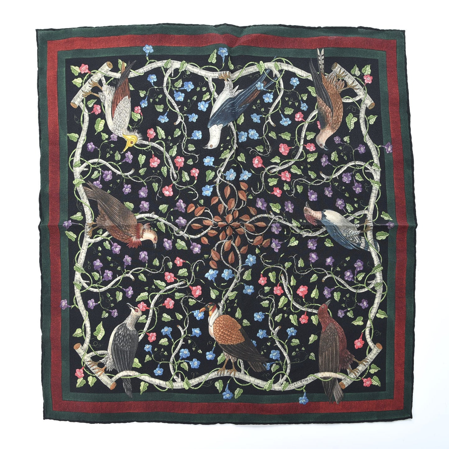 Silk Floral Condor Square Handkerchief Black