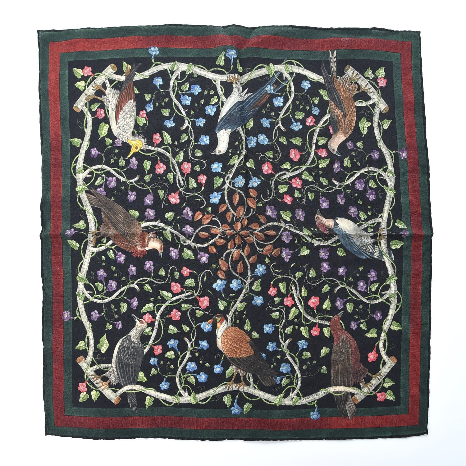 Gucci Silk Floral Condor Square Handkerchief Black 1 of 4