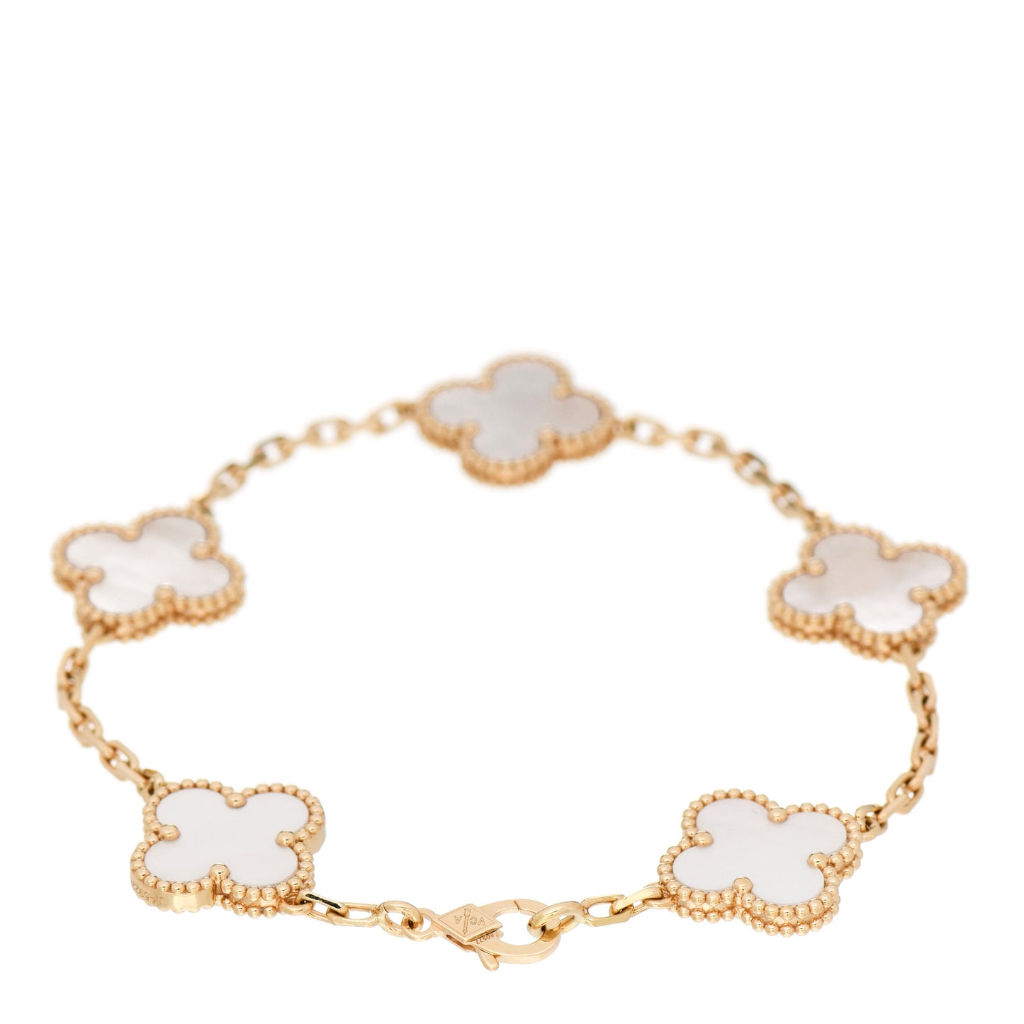 18K Yellow Gold Mother of Pearl 5 Motifs Vintage Alhambra Bracelet