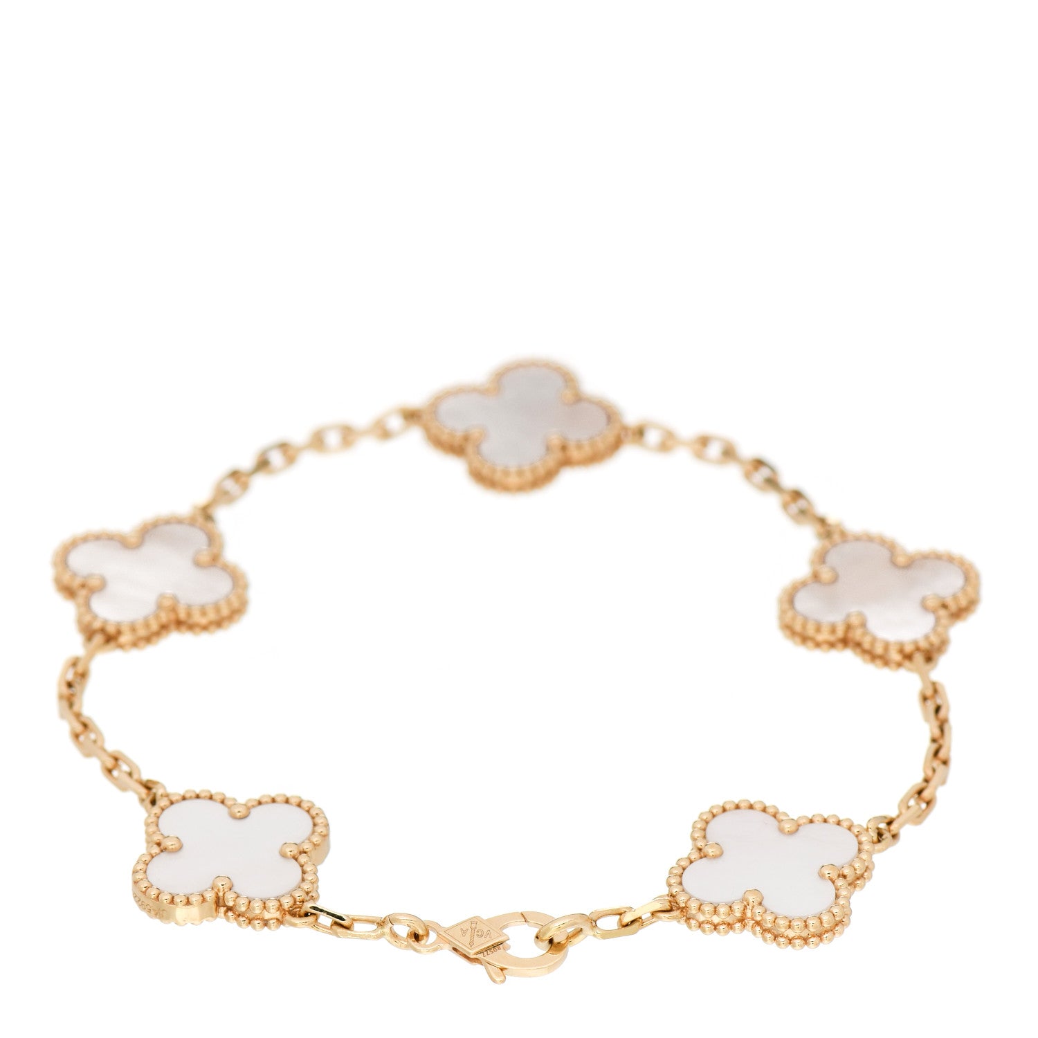 Van Cleef & Arpels 18K Yellow Gold Mother of Pearl 5 Motifs Vintage Alhambra Bracelet 2 of 6