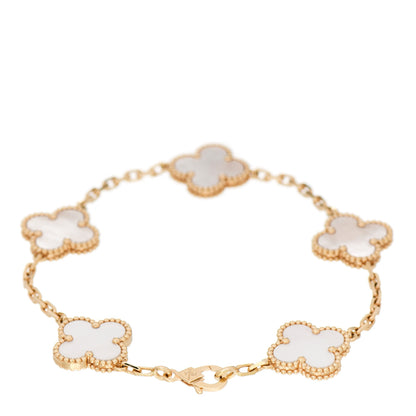Van Cleef & Arpels 18K Yellow Gold Mother of Pearl 5 Motifs Vintage Alhambra Bracelet 2 of 6