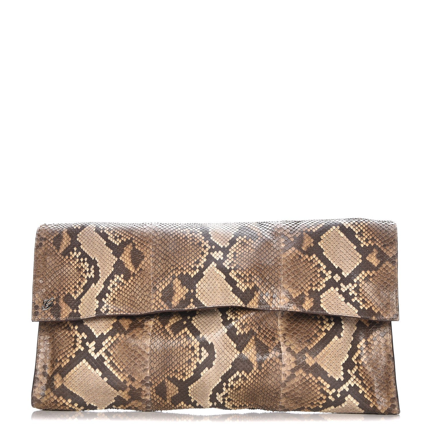 Gucci Python Large Flap Clutch Brown 1 of 8