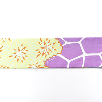 Hermes Silk The Three Graces Twilly Canard Mauve Jaune Fluo 4 of 4