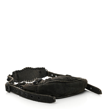 Balenciaga Washed Frayed Denim Crystal Le Cagole Shoulder Bag XS Black 5 of 17