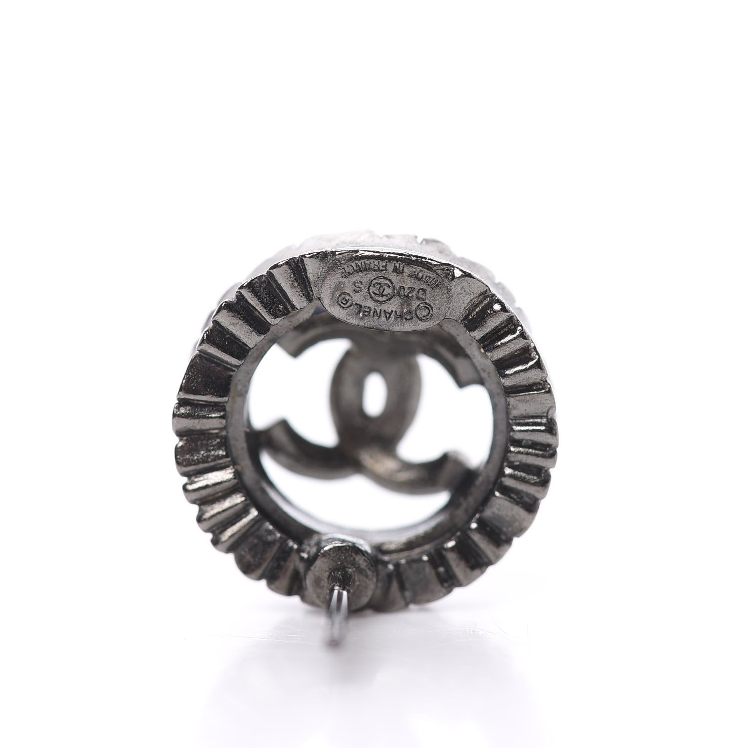 Chanel Ruthenium Crystal CC Round Earrings Silver 4 of 5