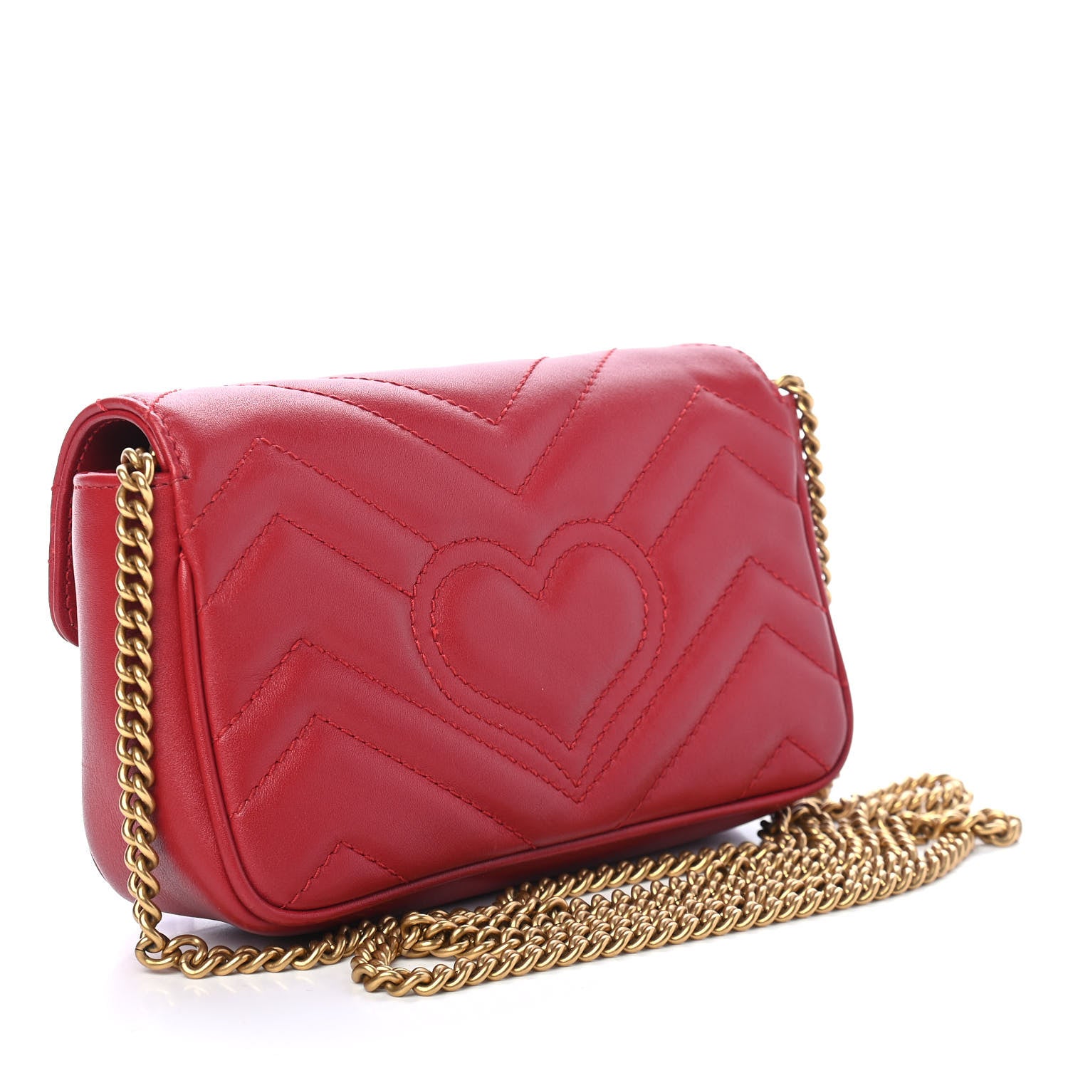 Gucci Calfskin Matelasse Super Mini GG Marmont Shoulder Bag Hibiscus Red 3 of 10