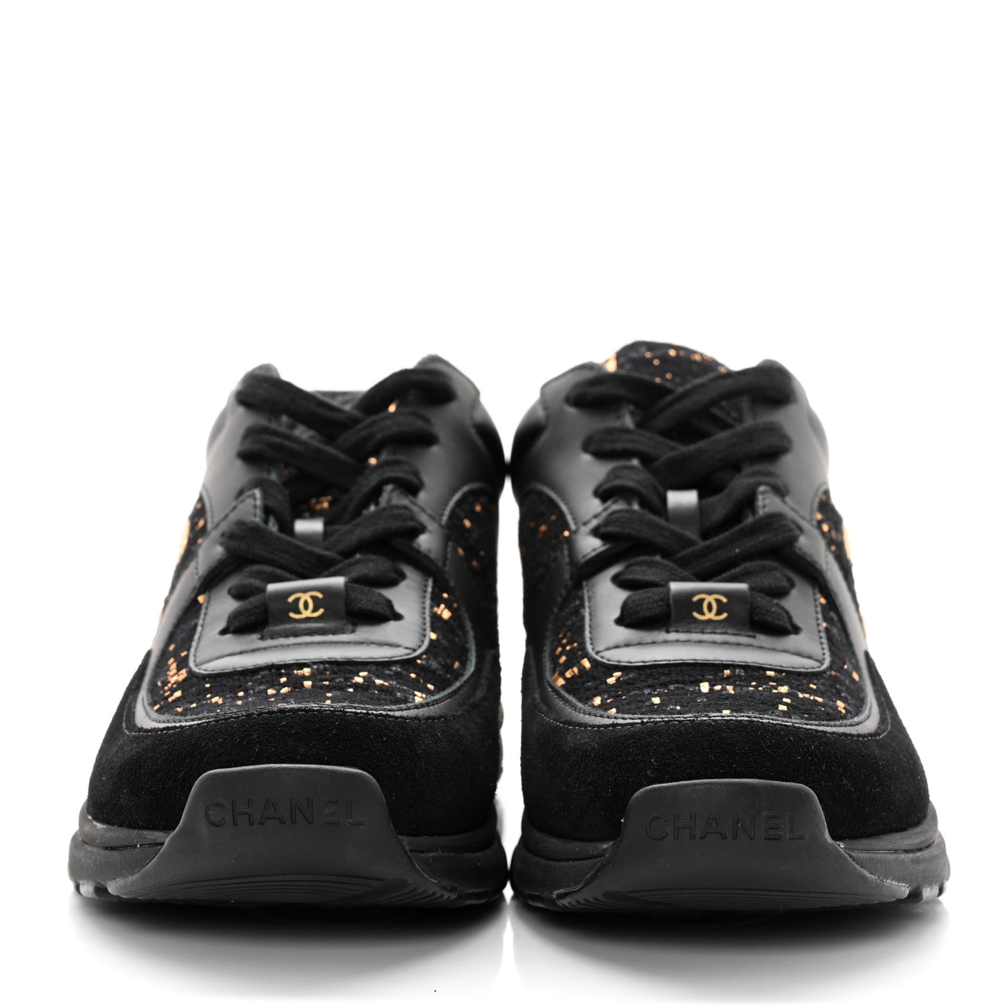 Velour Tweed CC Sneakers 35.5 Black Gold
