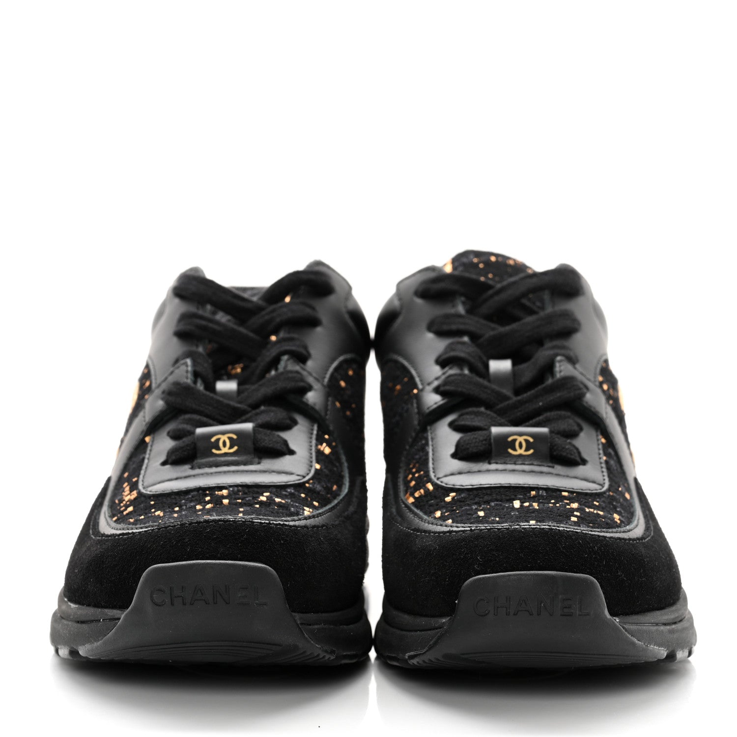 Chanel Velour Tweed CC Sneakers 35.5 Black Gold 2 of 9