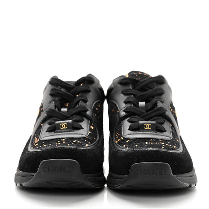 Chanel Velour Tweed CC Sneakers 35.5 Black Gold 2 of 9