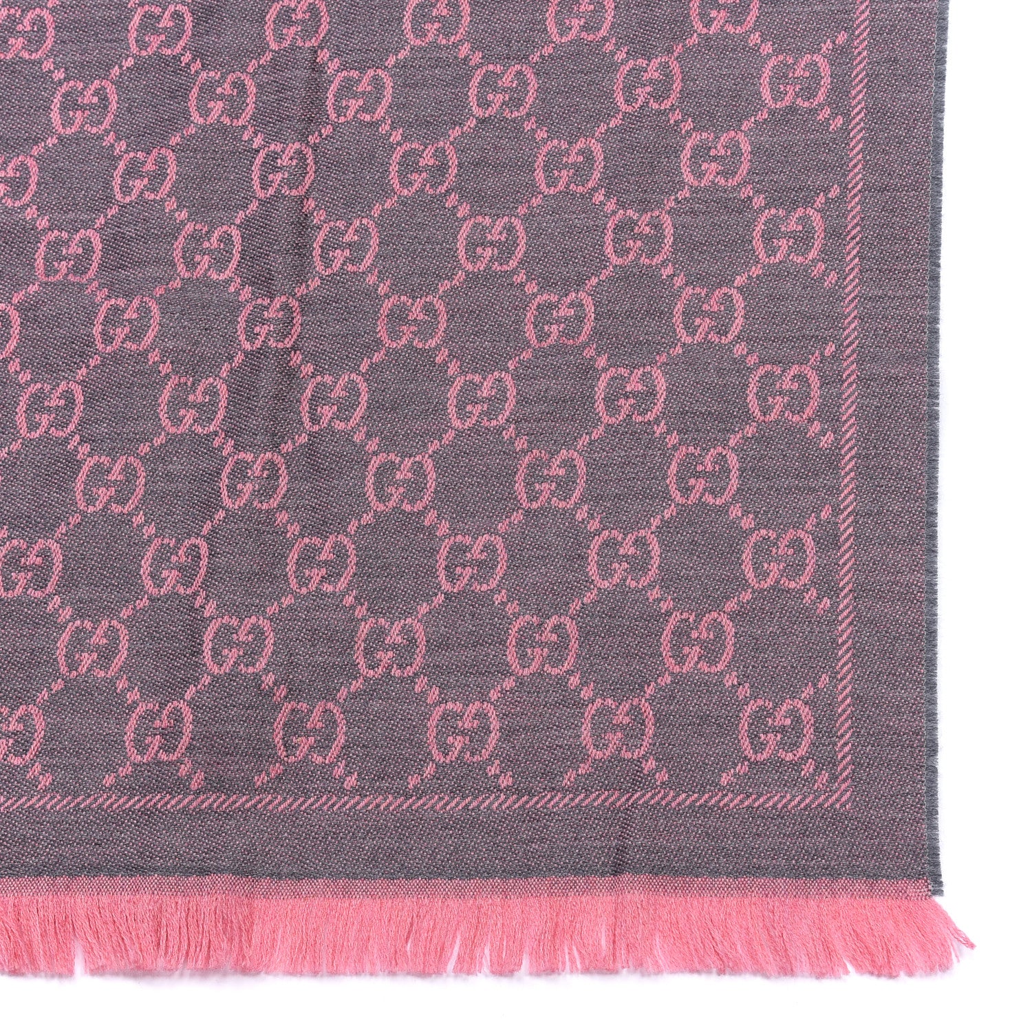 Gucci Wool Jacquard GG Monogram Sten Fringe Scarf Graphite Pink 3 of 4