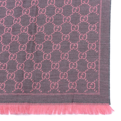 Gucci Wool Jacquard GG Monogram Sten Fringe Scarf Graphite Pink 3 of 4