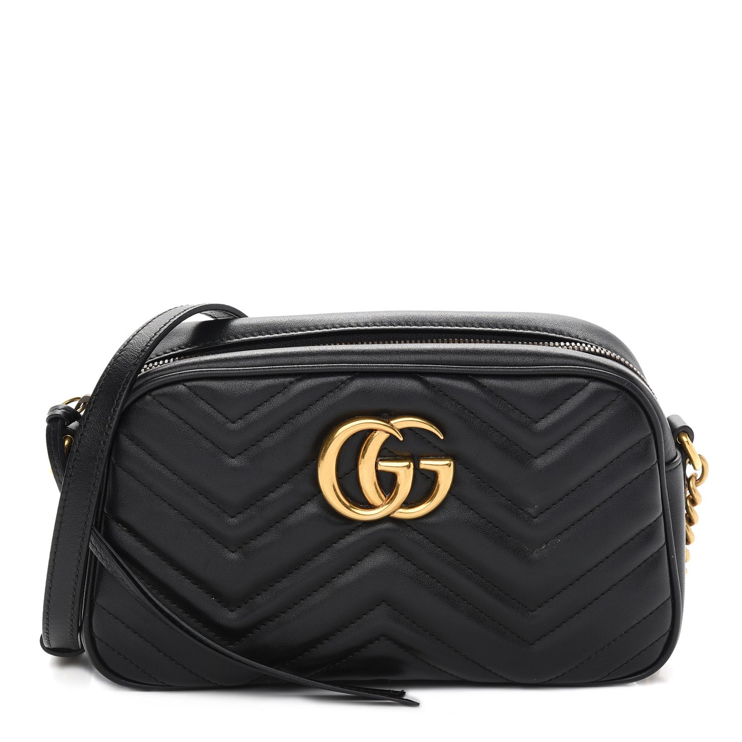 Calfskin Matelasse Small GG Marmont Chain Shoulder Bag Black