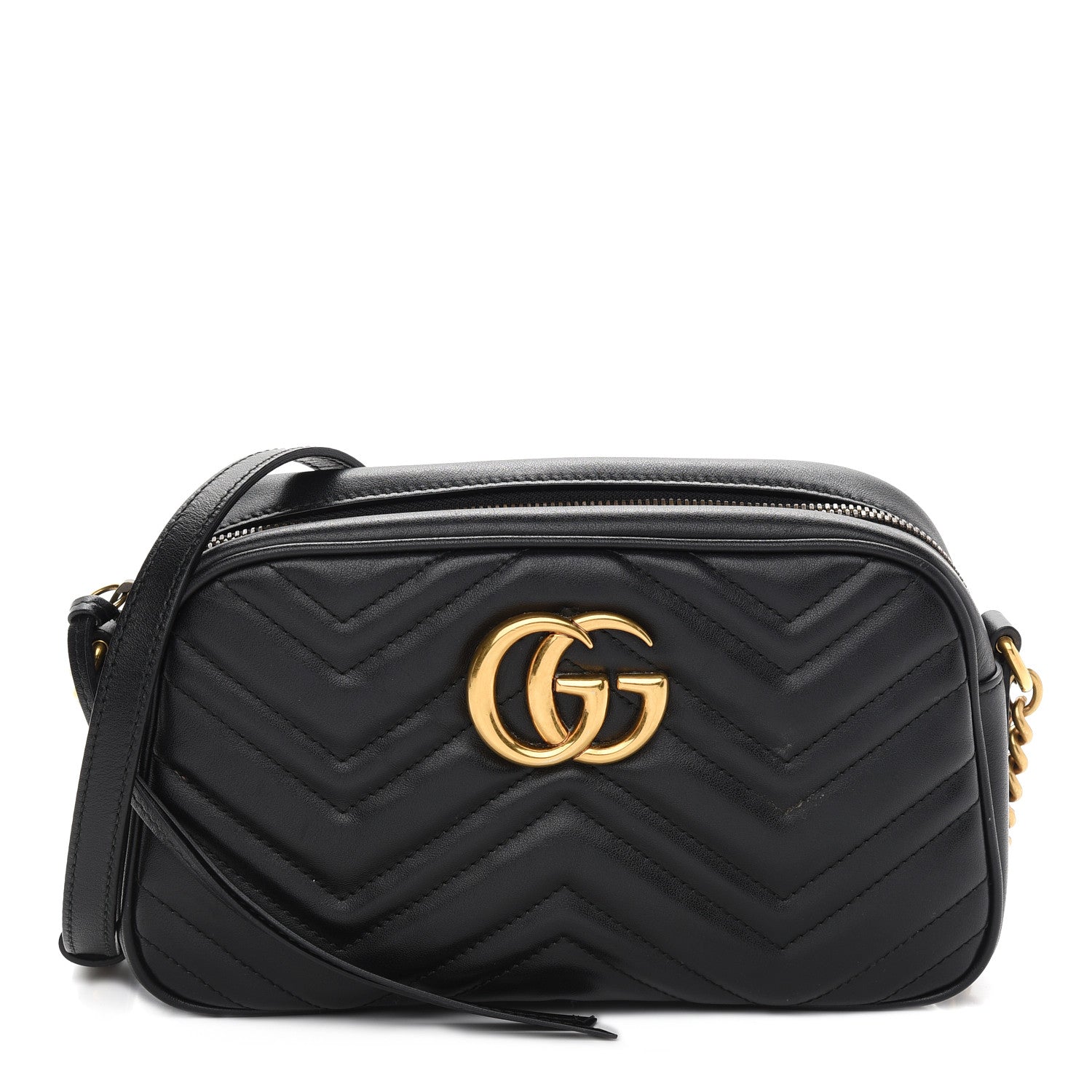 Gucci Calfskin Matelasse Small GG Marmont Chain Shoulder Bag Black 1 of 11