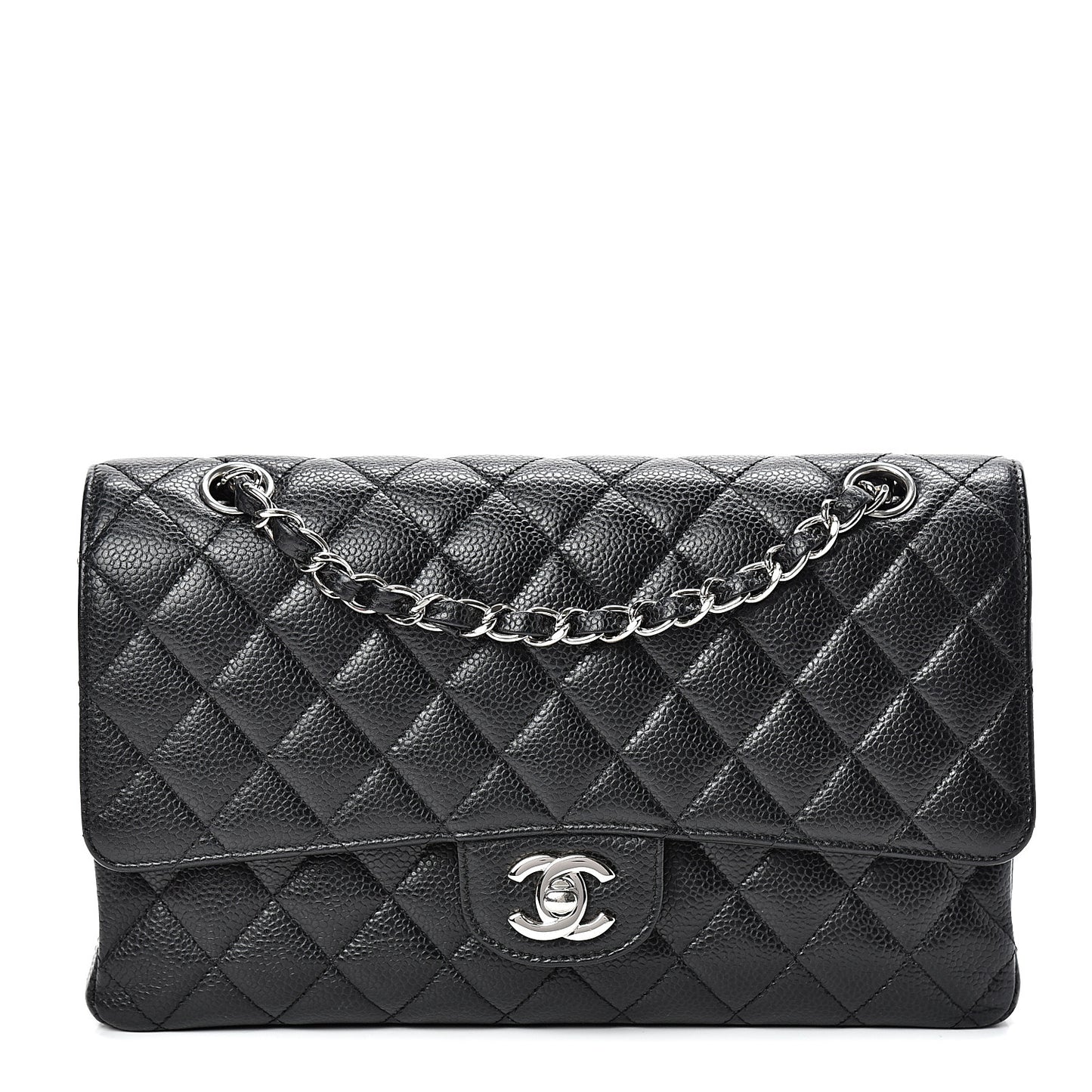 Caviar Quilted Medium Double Flap Black