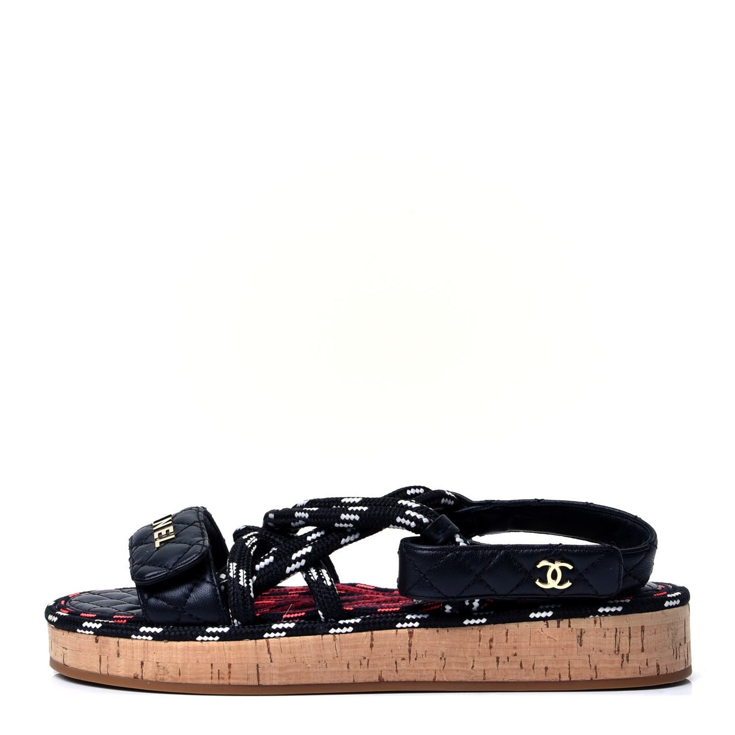 Cord Lambskin Quilted Logo Sandals 38 Black White