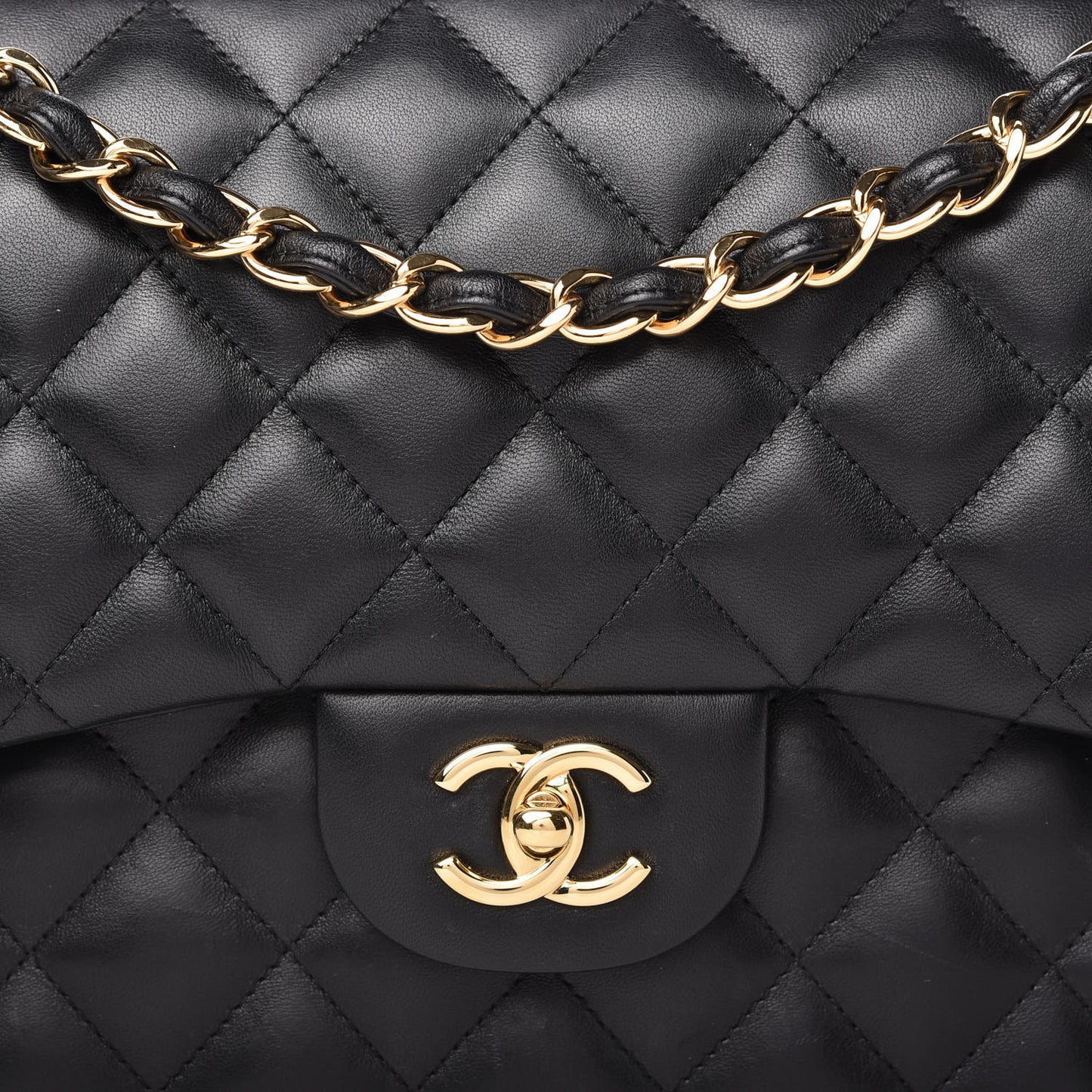 Lambskin Quilted Jumbo Double Flap Black