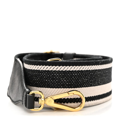 Prada Canvas Calfskin Logo Shoulder Strap Black Beige 1 of 4