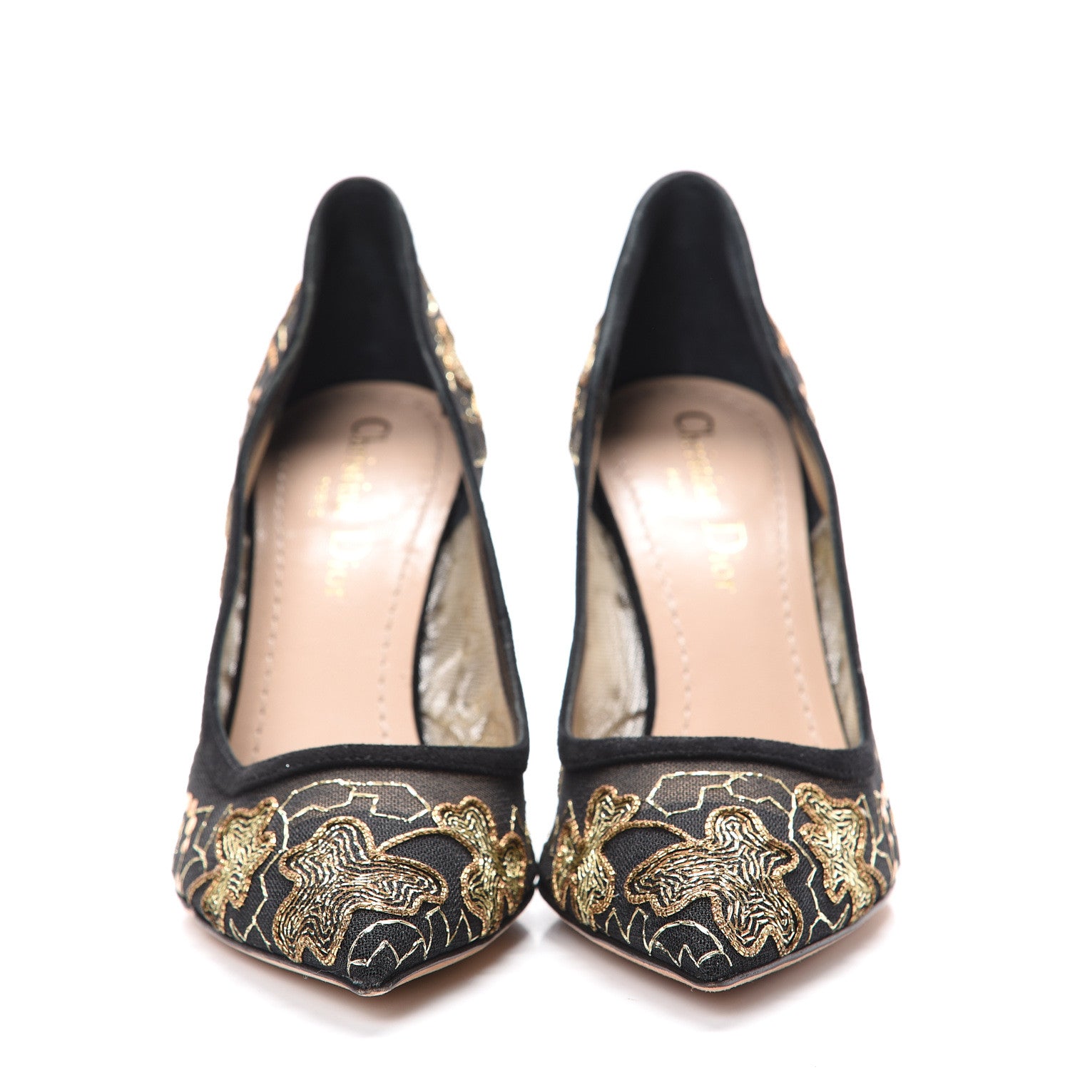Christian Dior Suede Mesh Clover Embroidered D-Choc Pumps 36 Black Gold 2 of 9