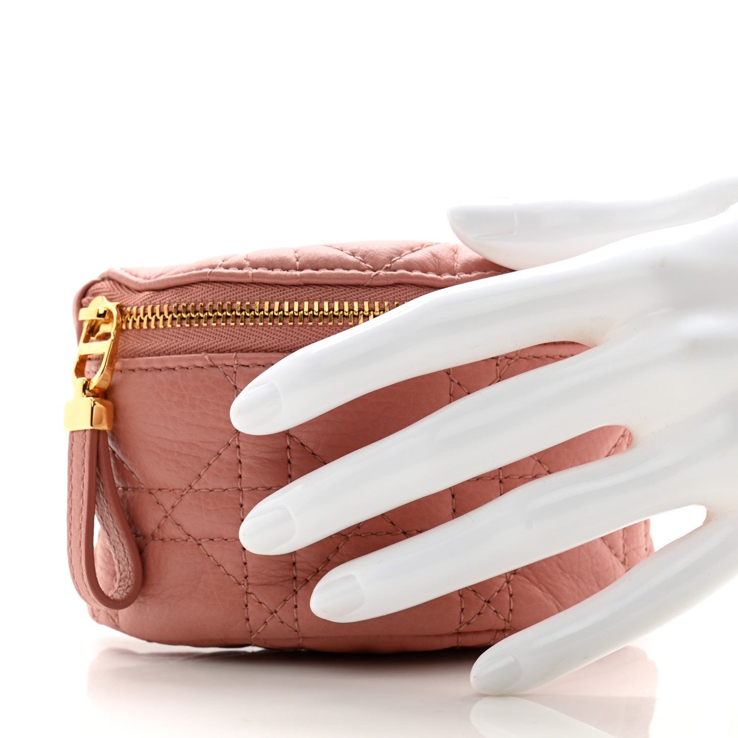 Supple Calfskin Cannage Caro Half-Moon Coin Purse Dark Nude