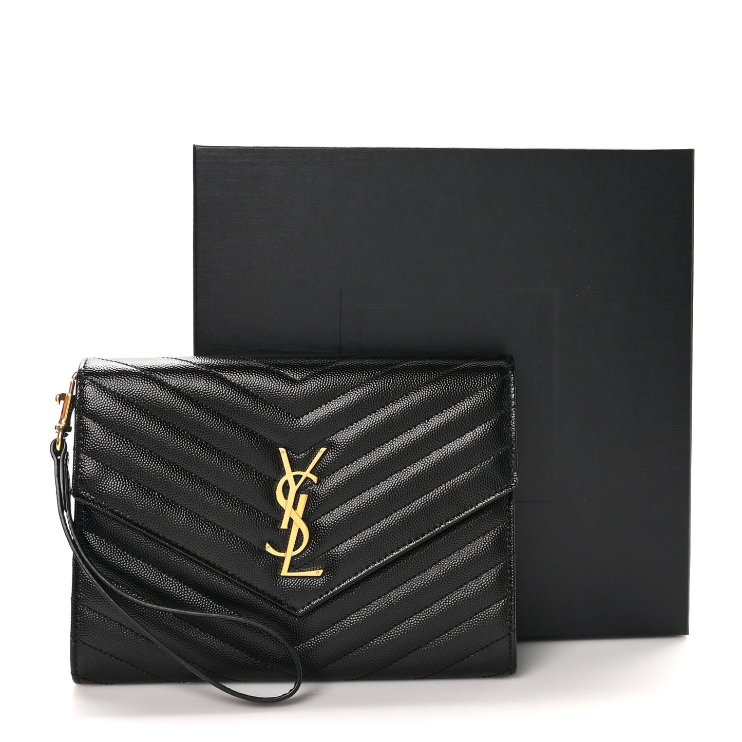 Grain De Poudre Matelasse Chevron Monogram Envelope Clutch Black